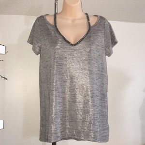❤️NEW Juicy Couture Sexy Beaded Shiny Silver Gray Blouse NWT ❤️